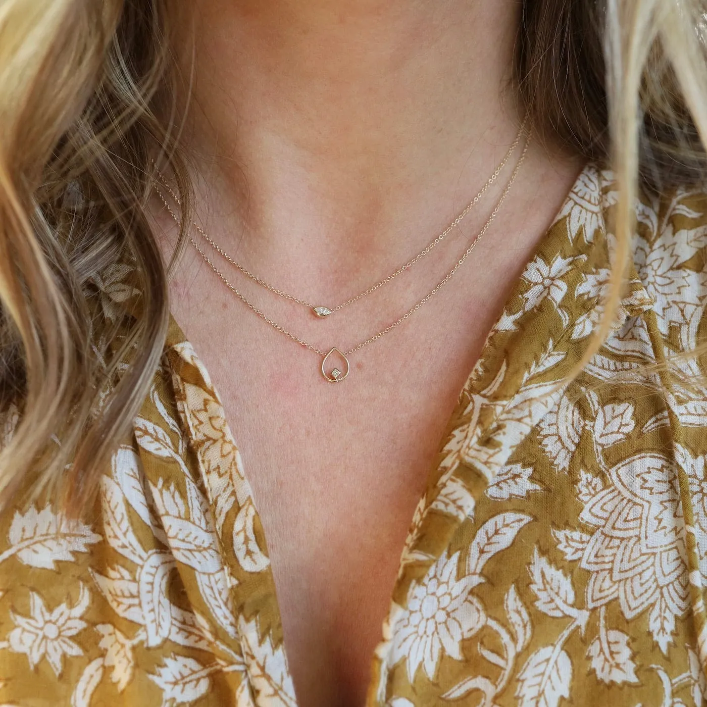14k Gold Open Tear Princess Diamond Necklace