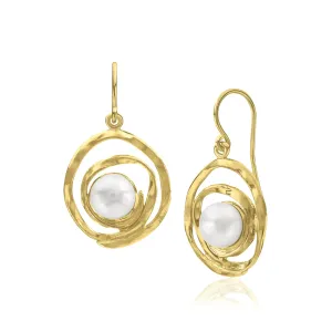 14K Gold Over Sterling Silver Pearl Wire Wrap Earrings