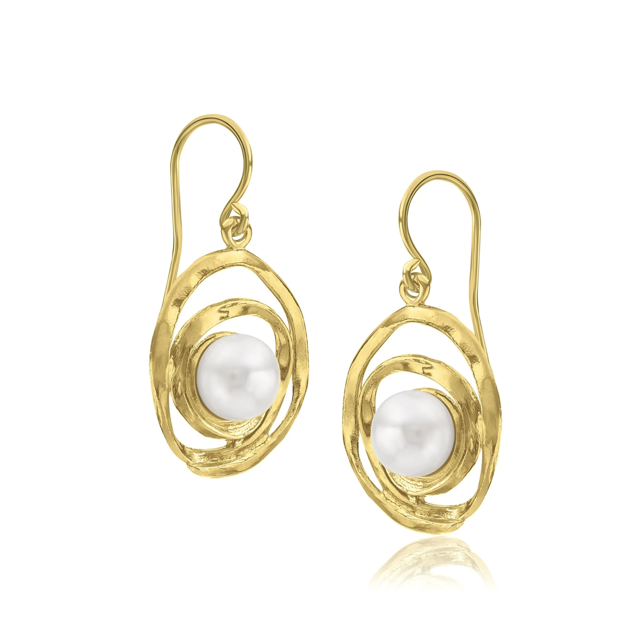 14K Gold Over Sterling Silver Pearl Wire Wrap Earrings