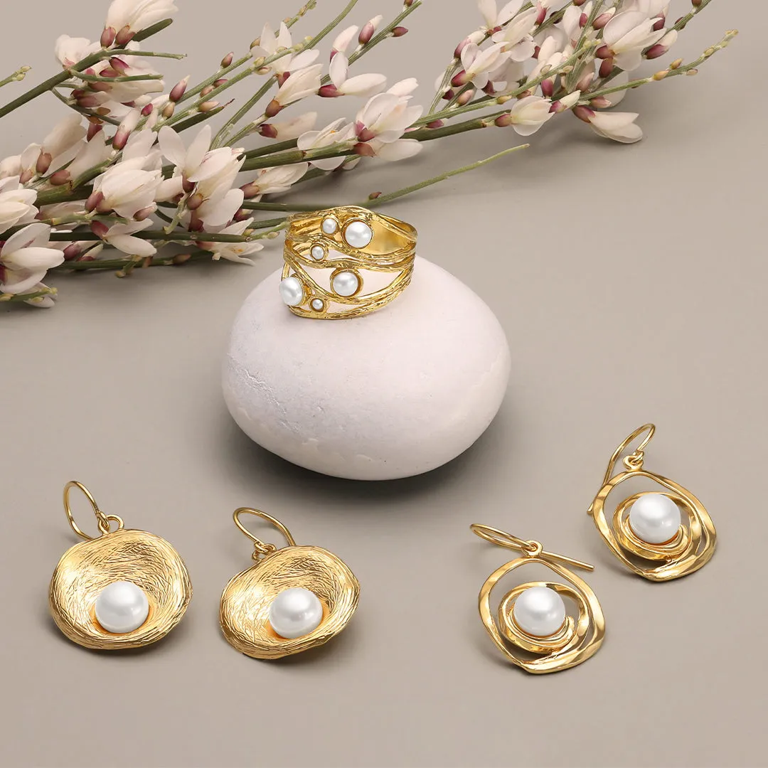 14K Gold Over Sterling Silver Pearl Wire Wrap Earrings