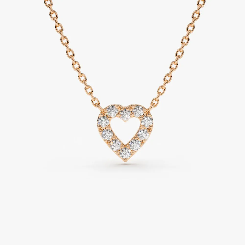 14K Gold Tiny Diamond Heart Necklace