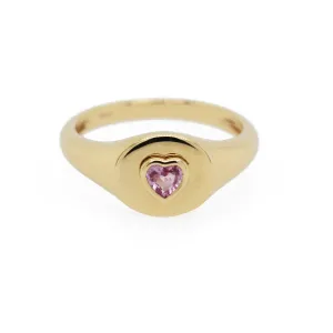 14K HEART SHAPE PINK SAPPHIRE SIGNET RING