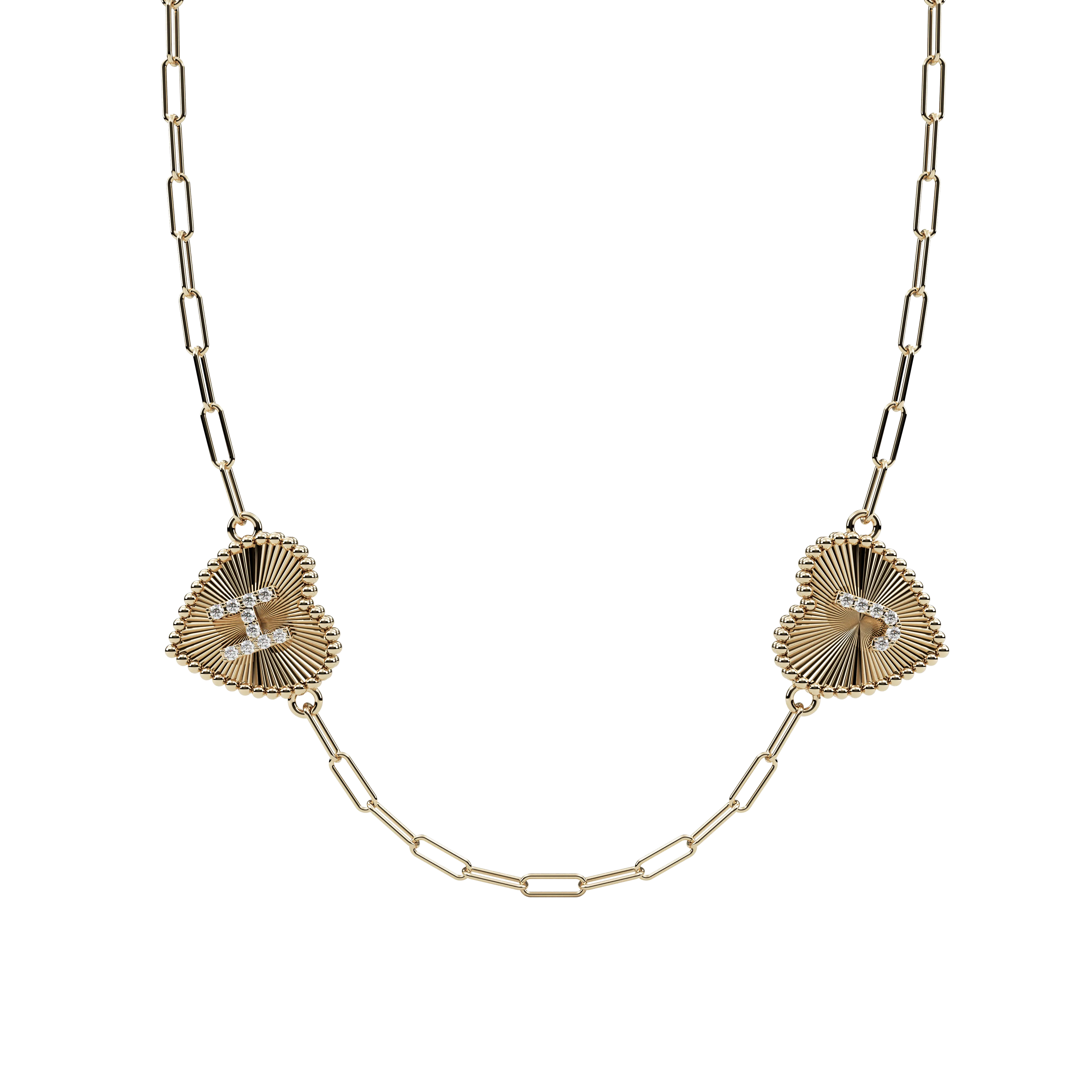 14k Two Obra Fluted Heart Initial Necklace