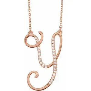 14K Yellow Rose White Gold Diamond Letter Y Initial Alphabet Necklace Custom Made To Order
