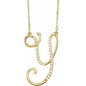 14K Yellow Rose White Gold Diamond Letter Y Initial Alphabet Necklace Custom Made To Order