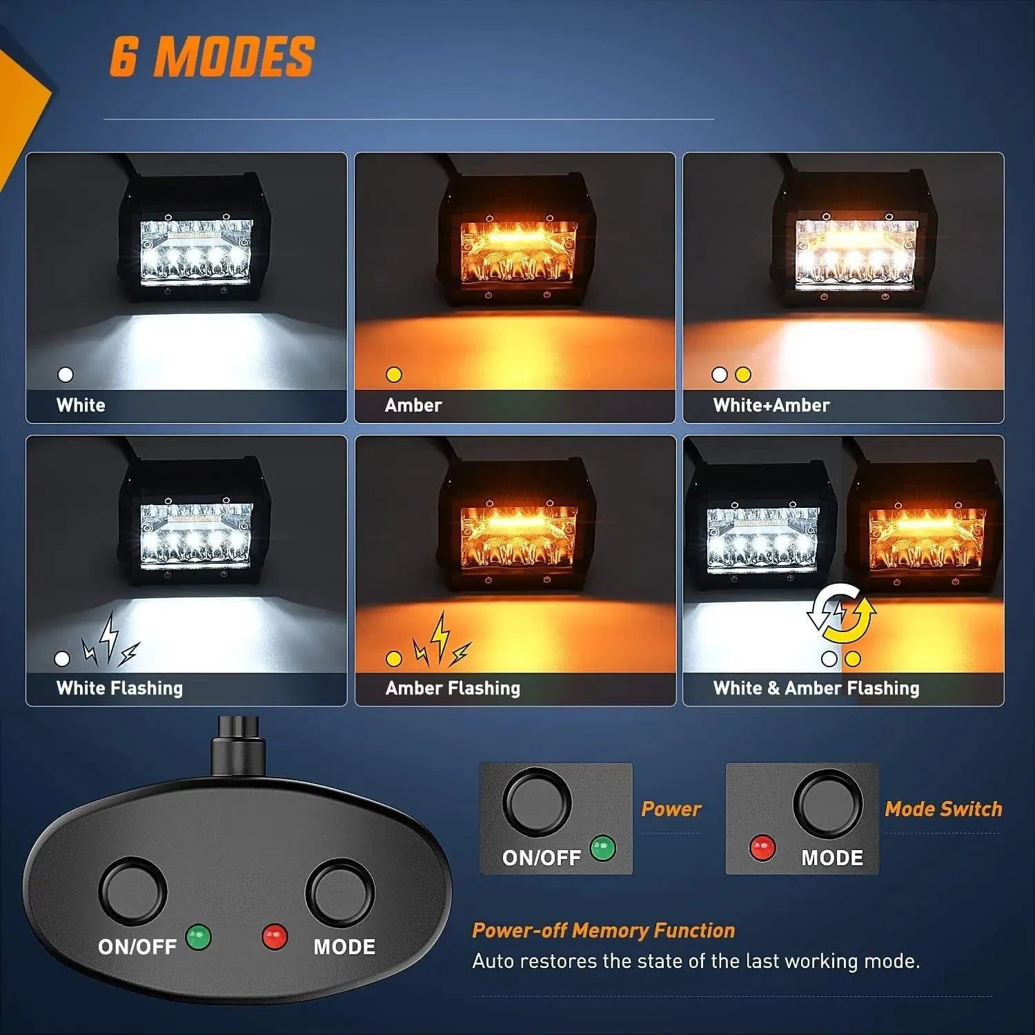 4 Inch 60W Triple Row Amber White Spot Flood LED Pods (Pair) | 16AWG DT Wire