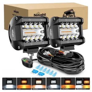 4 Inch 60W Triple Row Amber White Spot Flood LED Pods (Pair) | 16AWG DT Wire