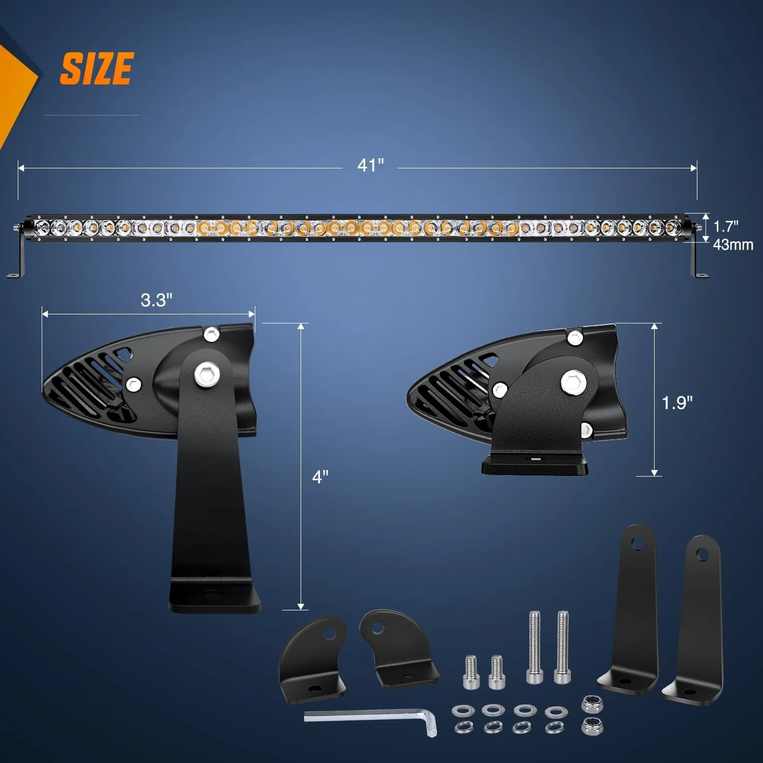 41 Inch 200W 11800LM Amber Slim Spot Flood Led Light Bar | 2 Style Mounts