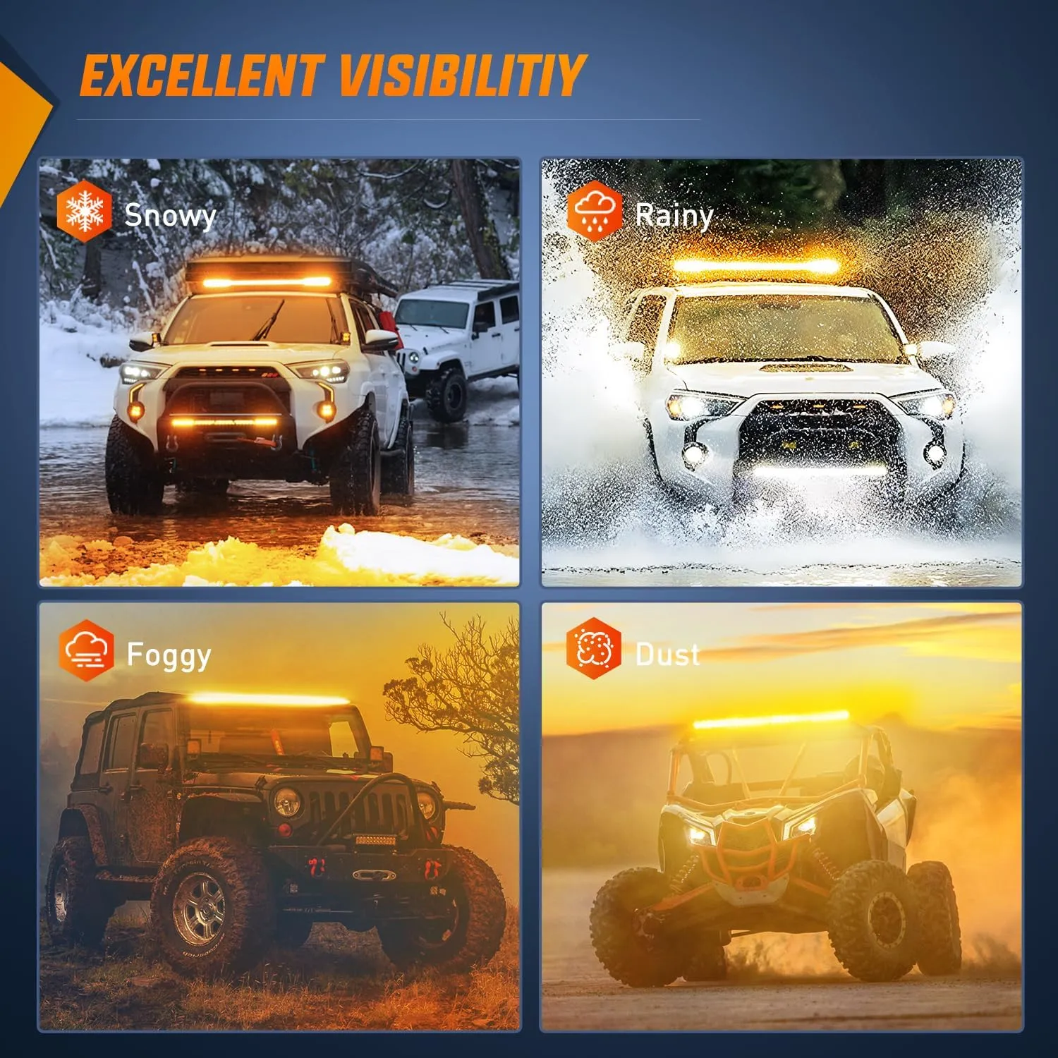 41 Inch 200W 11800LM Amber Slim Spot Flood Led Light Bar | 2 Style Mounts
