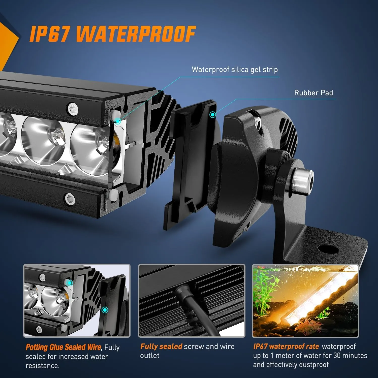 41 Inch 200W 11800LM Amber Slim Spot Flood Led Light Bar | 2 Style Mounts