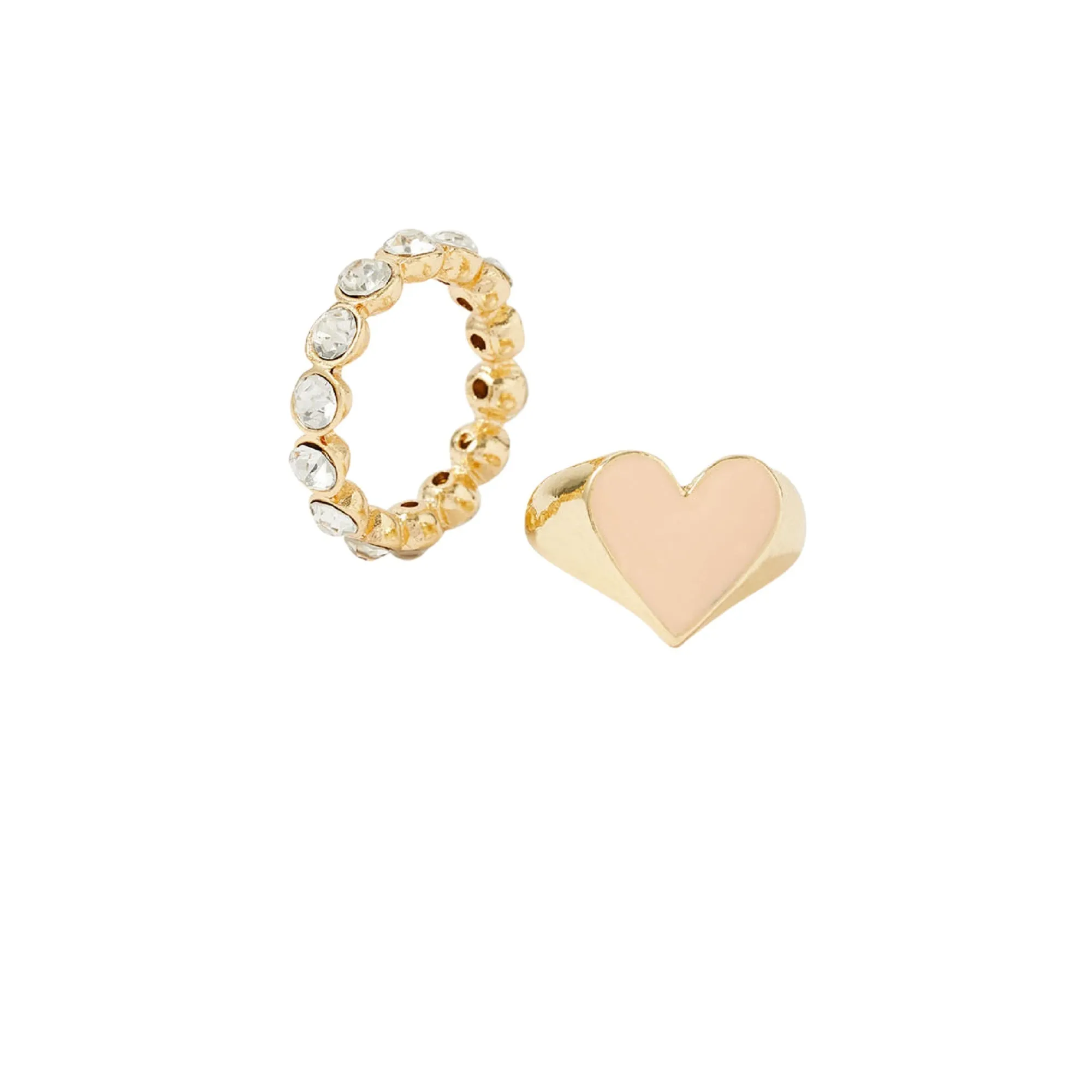 Accessorize London Women's Gold Feel Good Set of 2 bezel & Heart Signet Rings-Medium