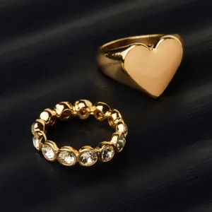 Accessorize London Women's Gold Feel Good Set of 2 bezel & Heart Signet Rings-Medium