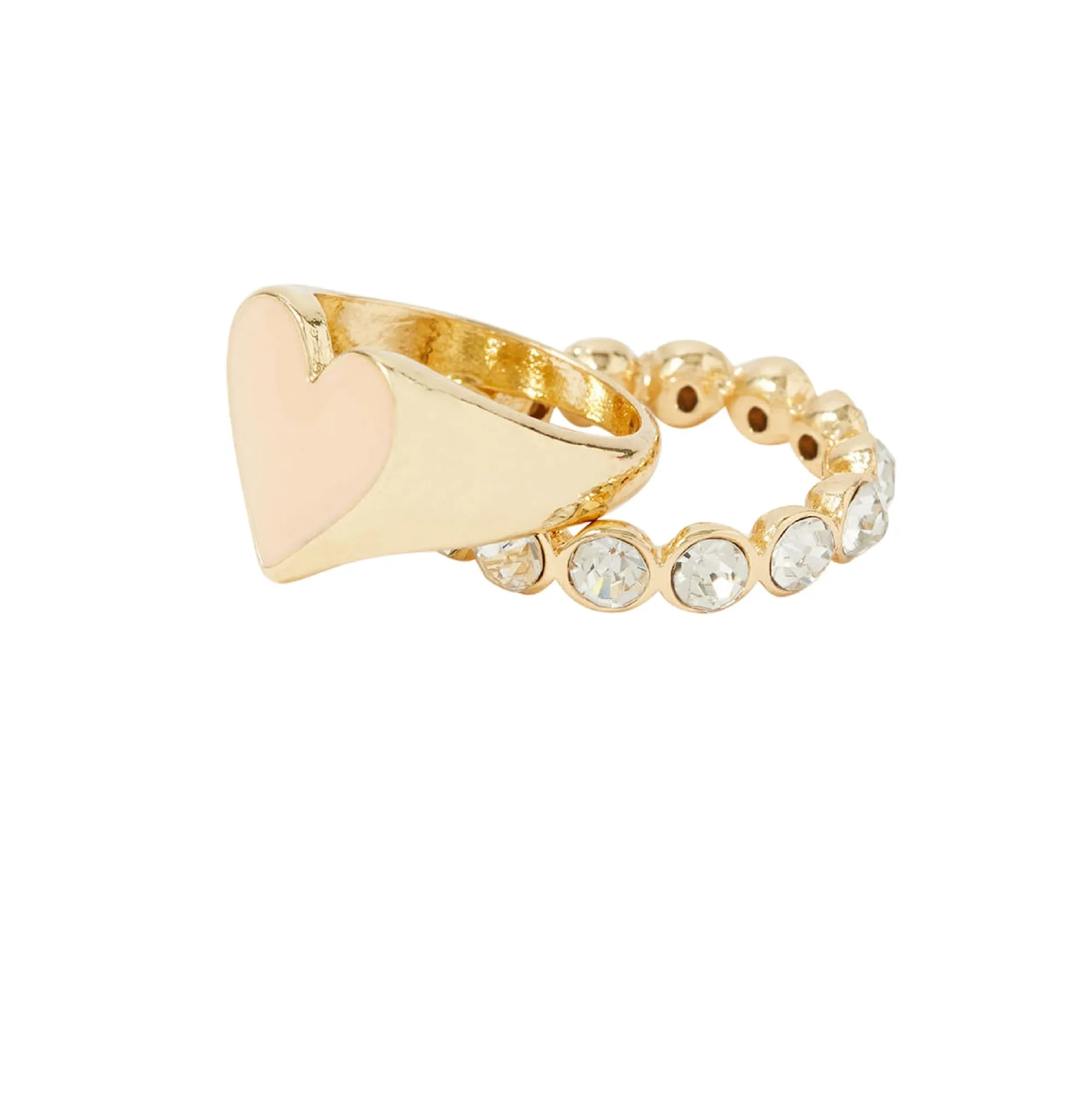 Accessorize London Women's Gold Feel Good Set of 2 bezel & Heart Signet Rings-Medium