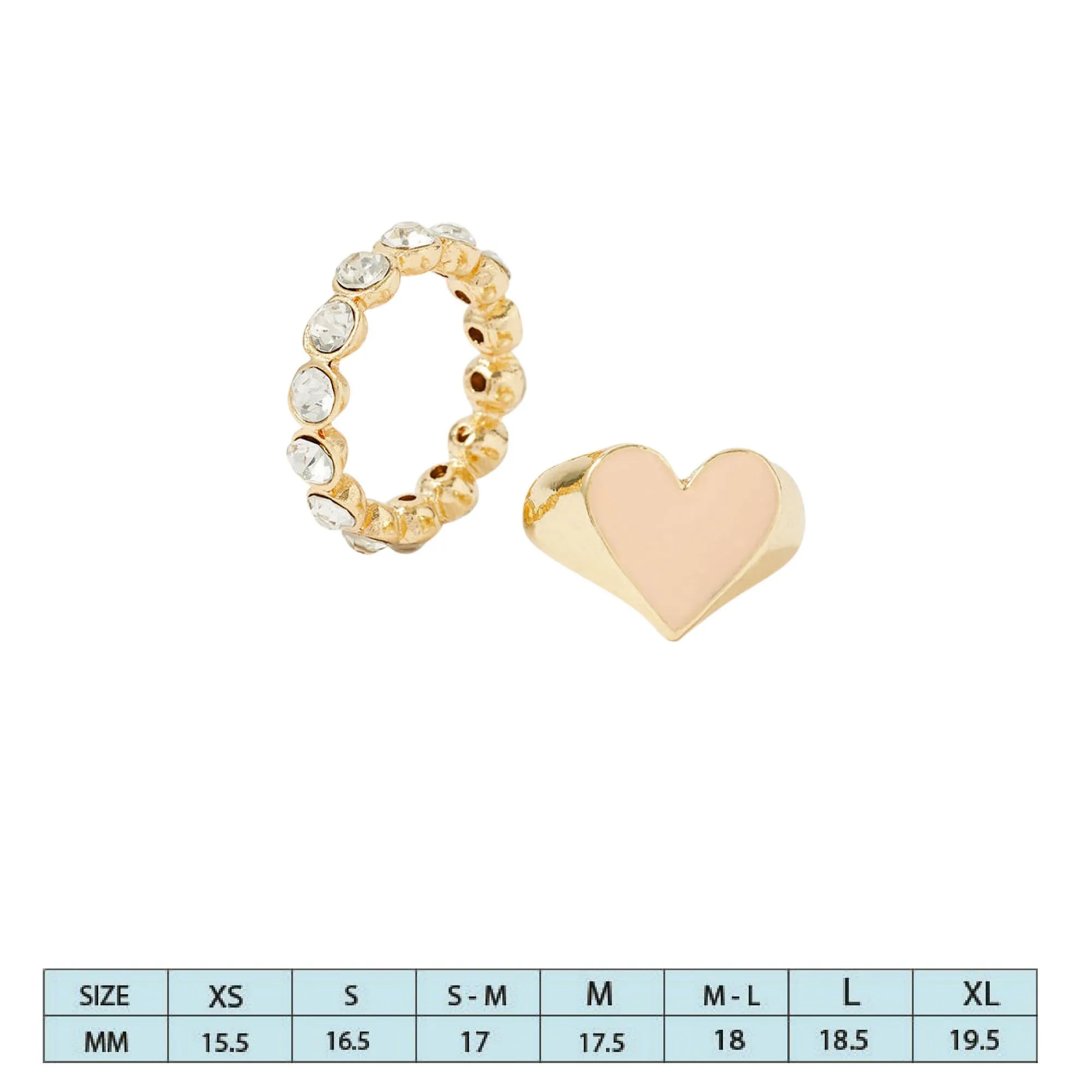 Accessorize London Women's Gold Feel Good Set of 2 bezel & Heart Signet Rings-Medium