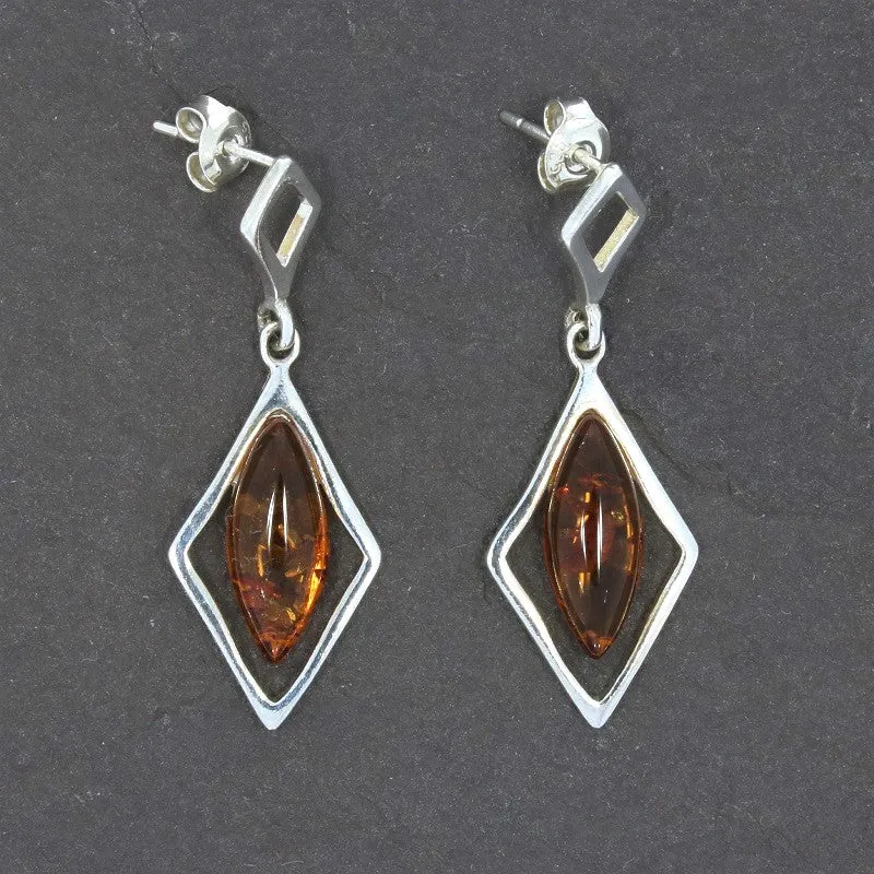 Amber Sterling Silver Drop Earrings
