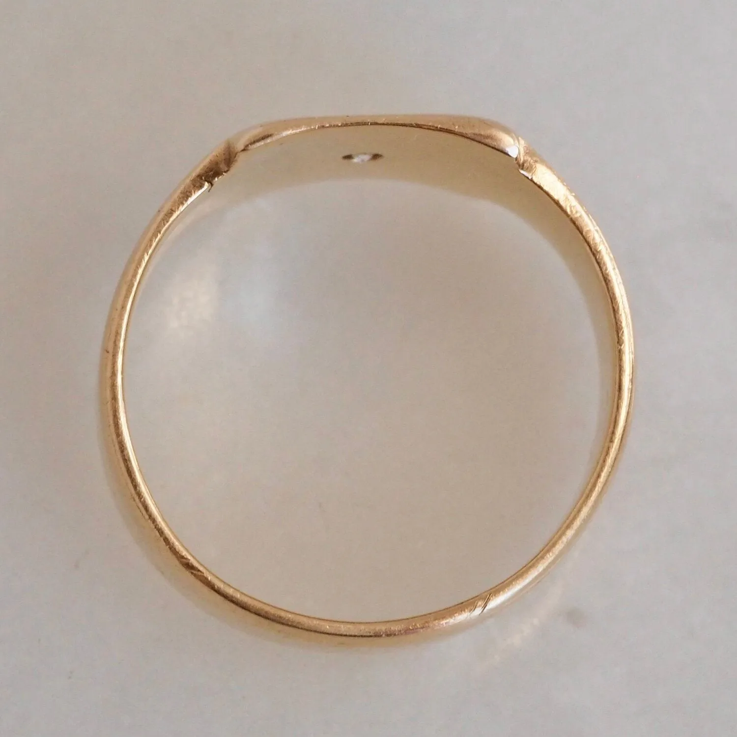 Antique English 9k Gold Square Flush Set Diamond Starburst Ring