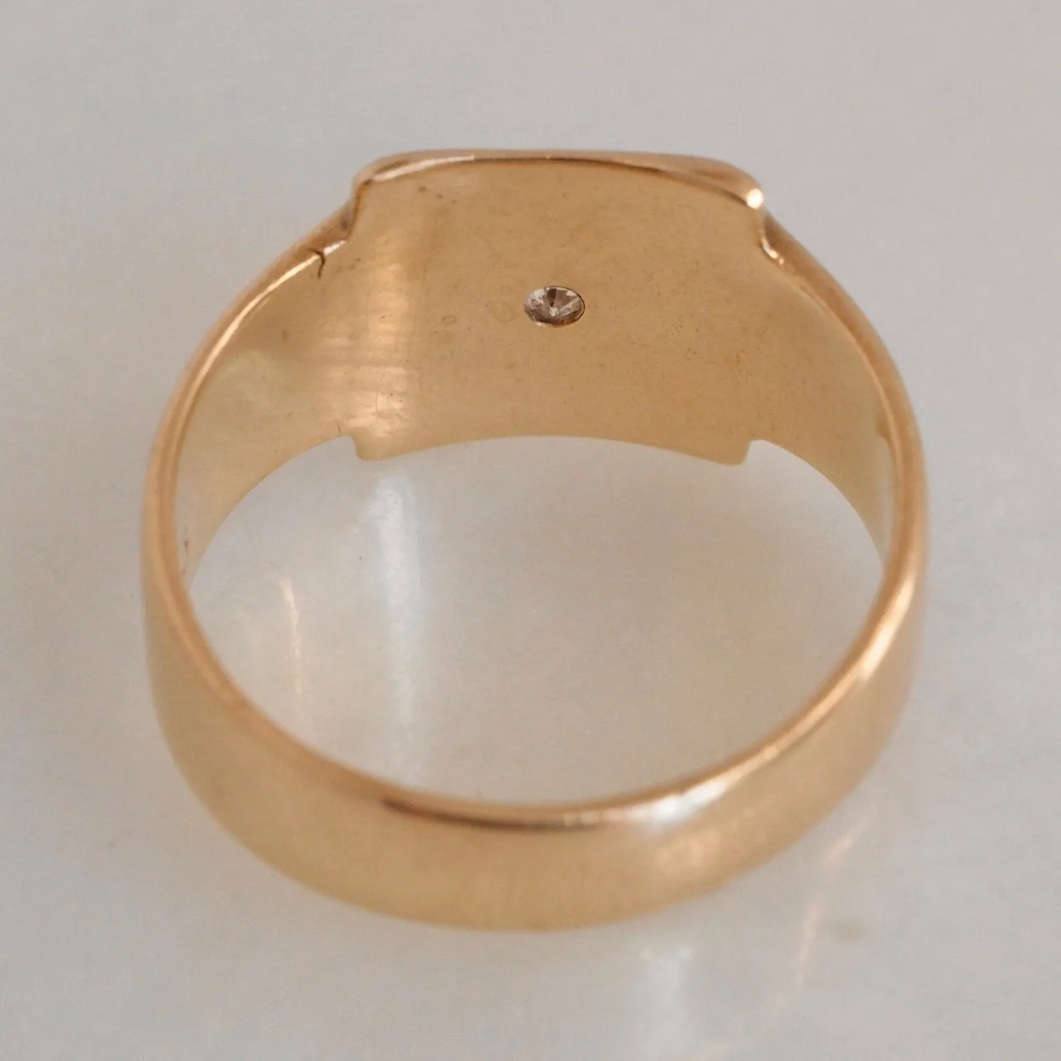 Antique English 9k Gold Square Flush Set Diamond Starburst Ring