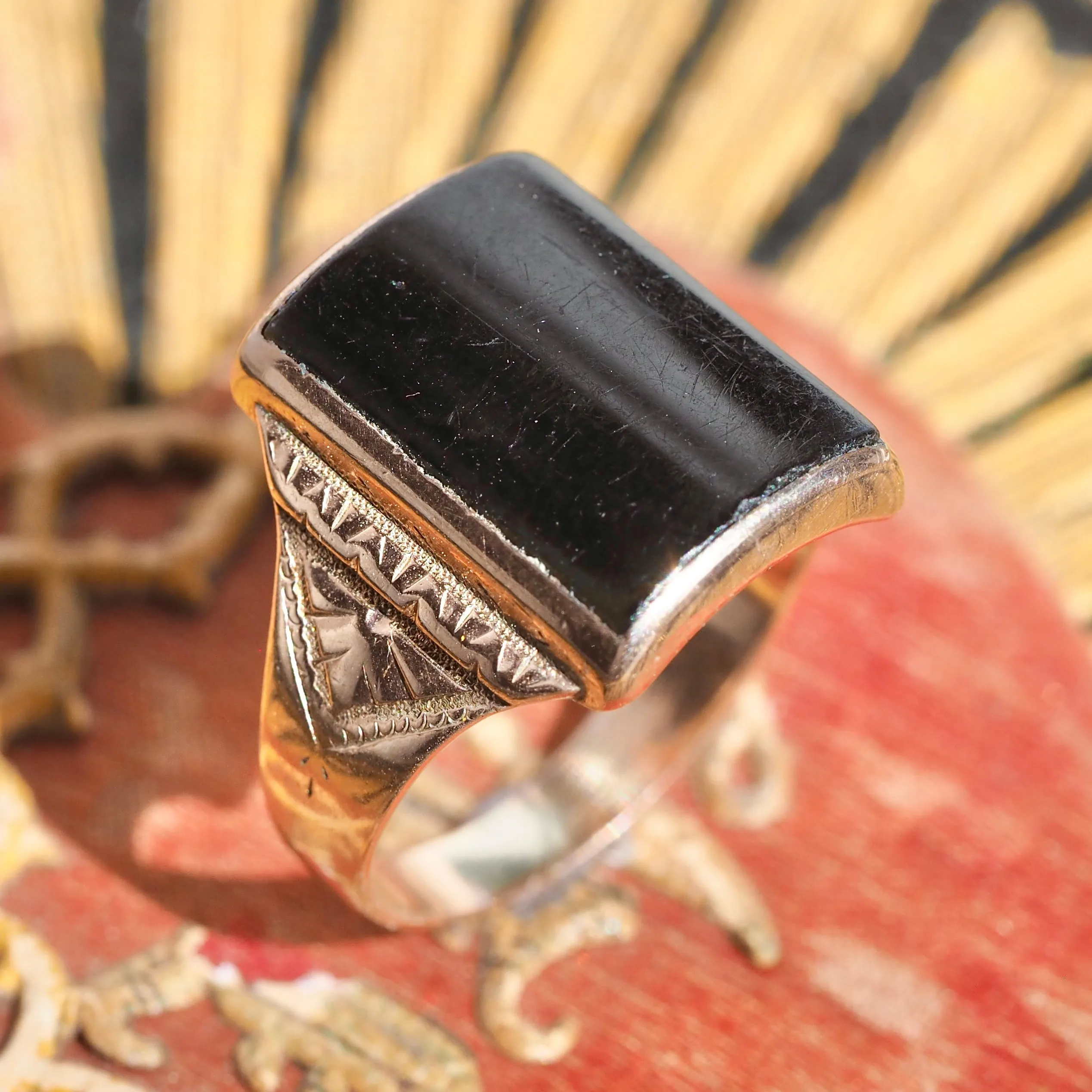 Antique Victorian 10k Gold Onyx Signet Ring