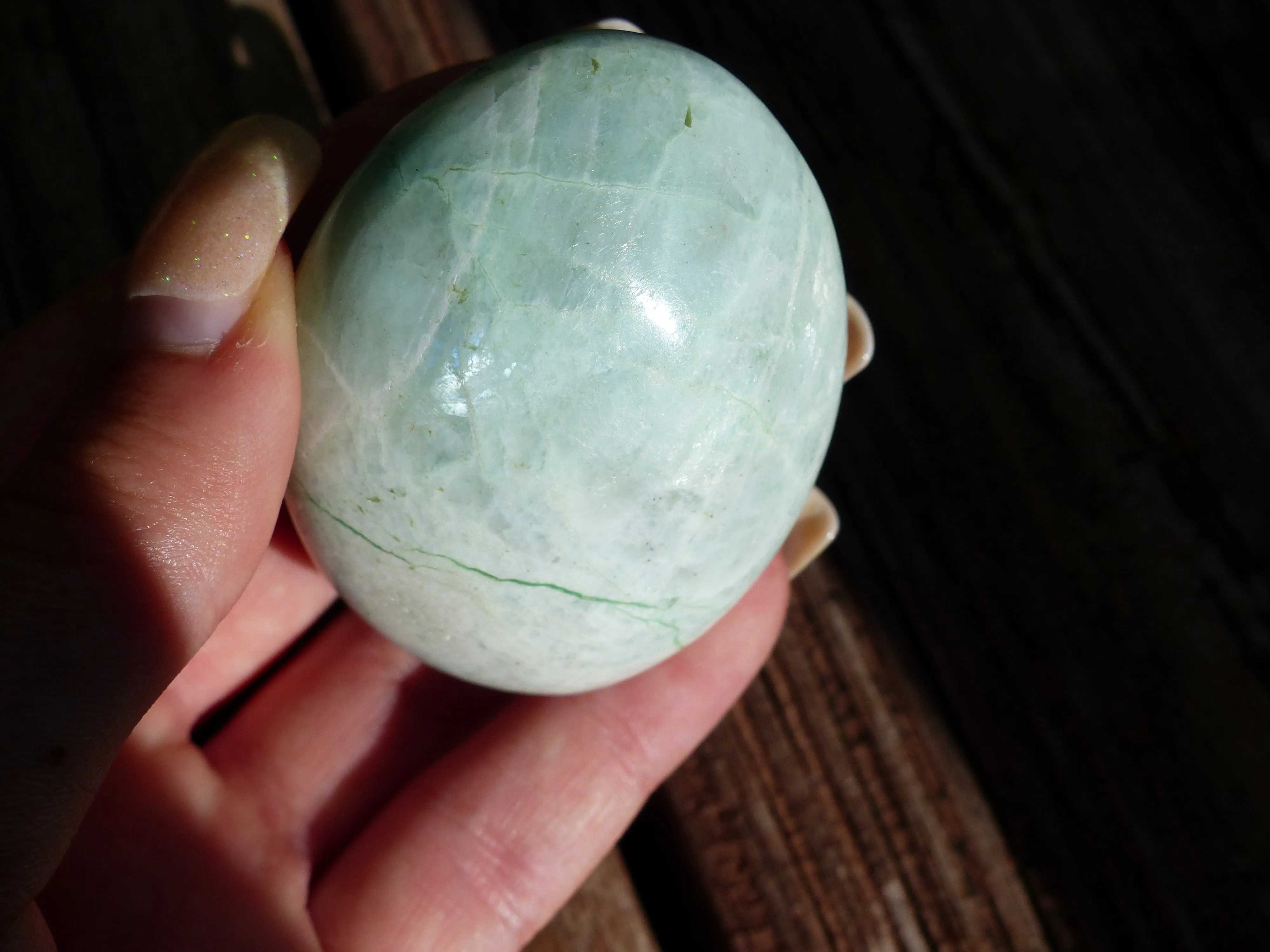 BLUE FLASH Garnierite Palm Stone (#5)