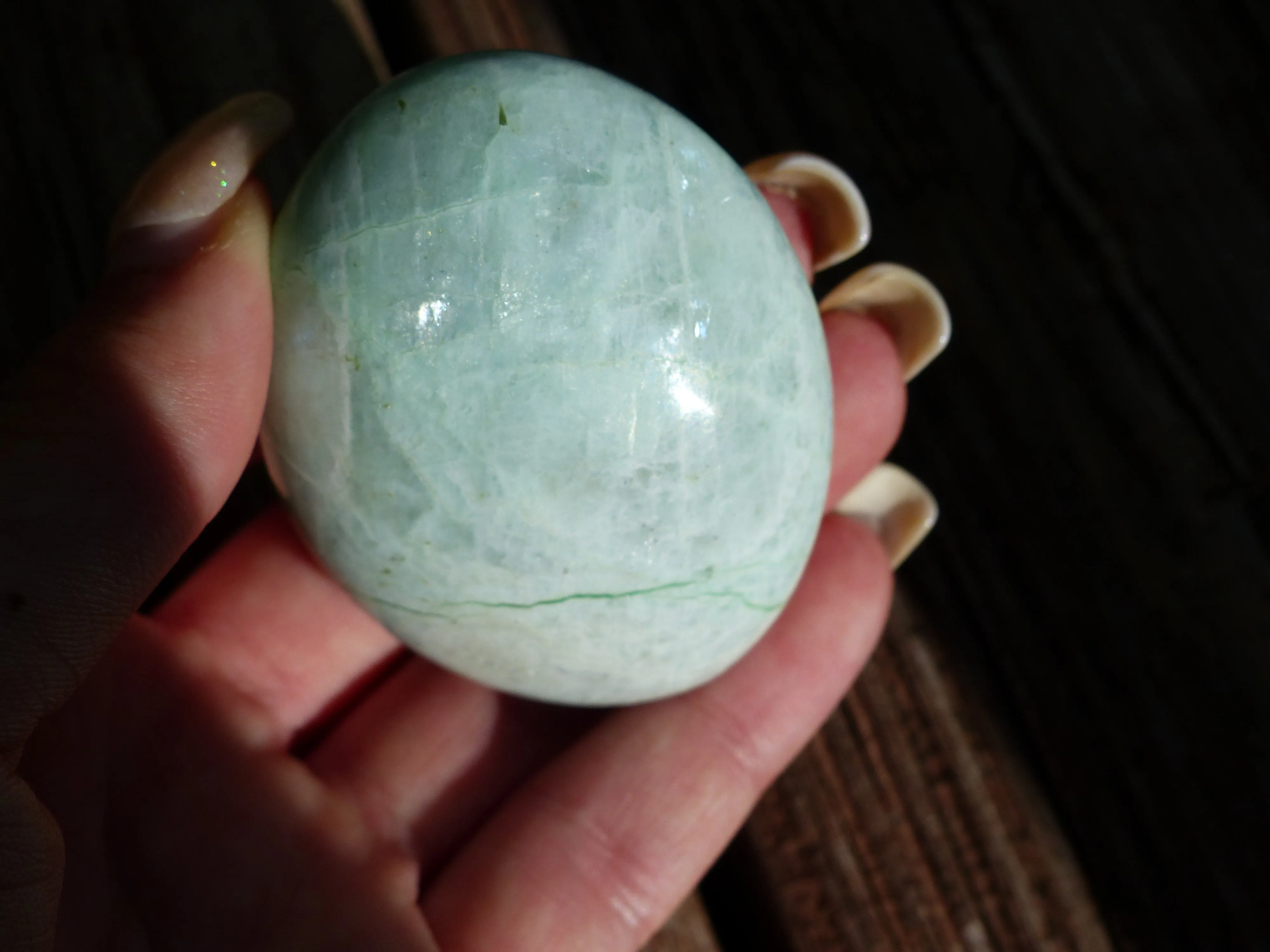 BLUE FLASH Garnierite Palm Stone (#5)