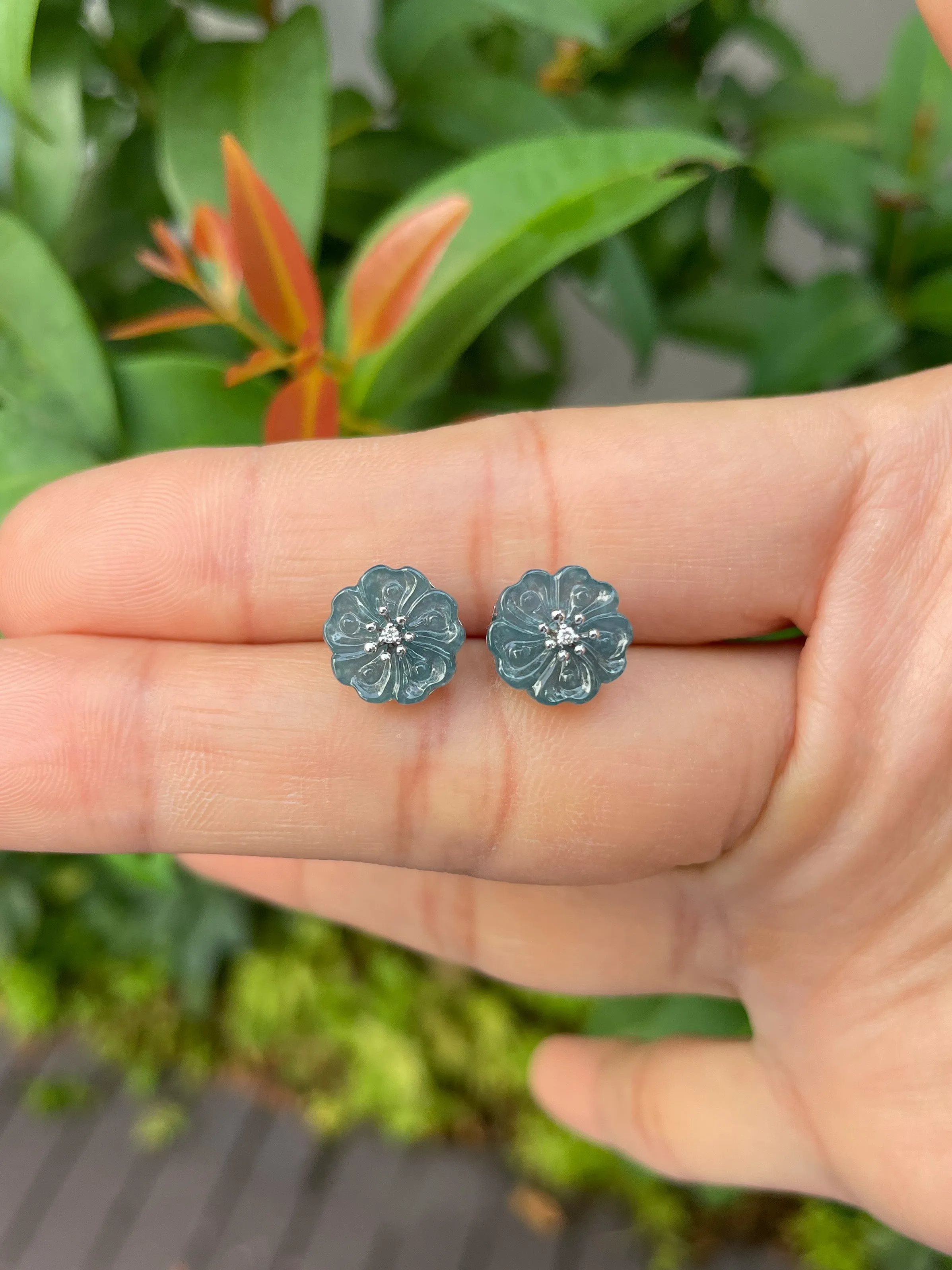 Blue Jade Earrings - Cherry Blossom (NJE088)