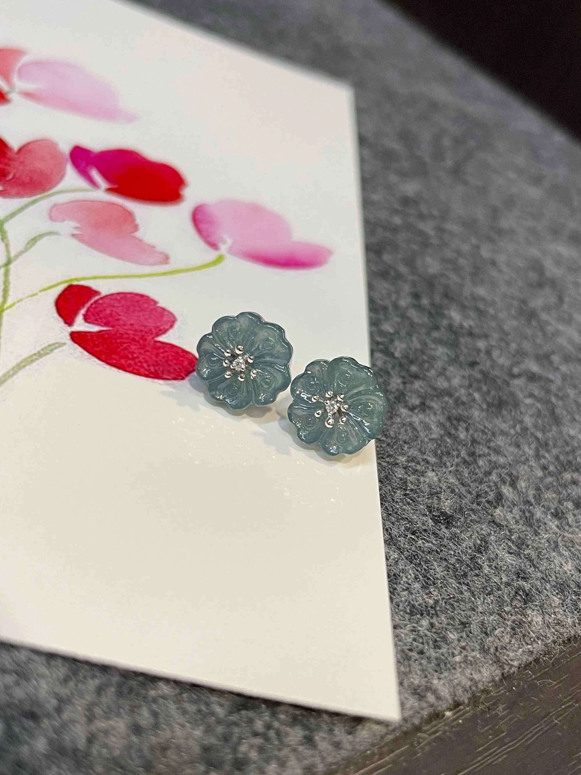 Blue Jade Earrings - Cherry Blossom (NJE088)