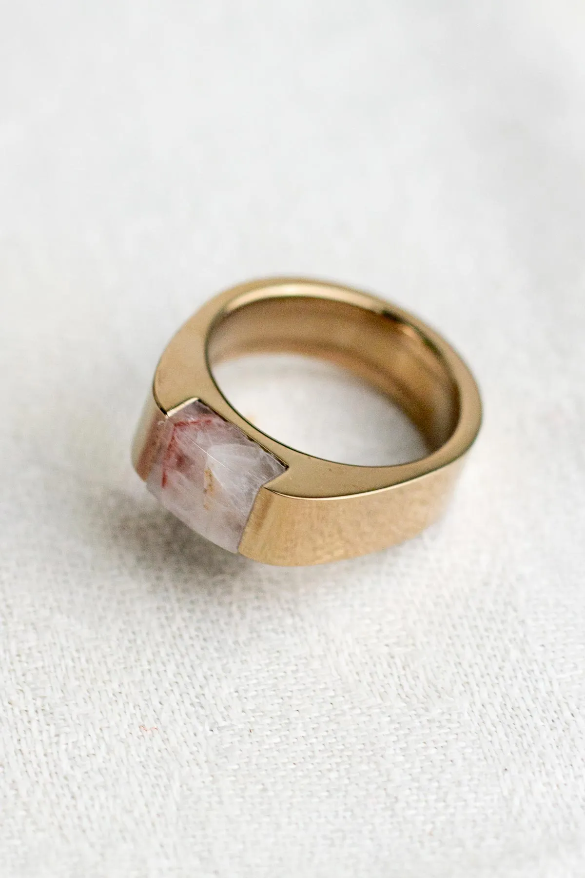Champagne Stainless Steel Signpost Signet Ring - Bring Your Own Stone