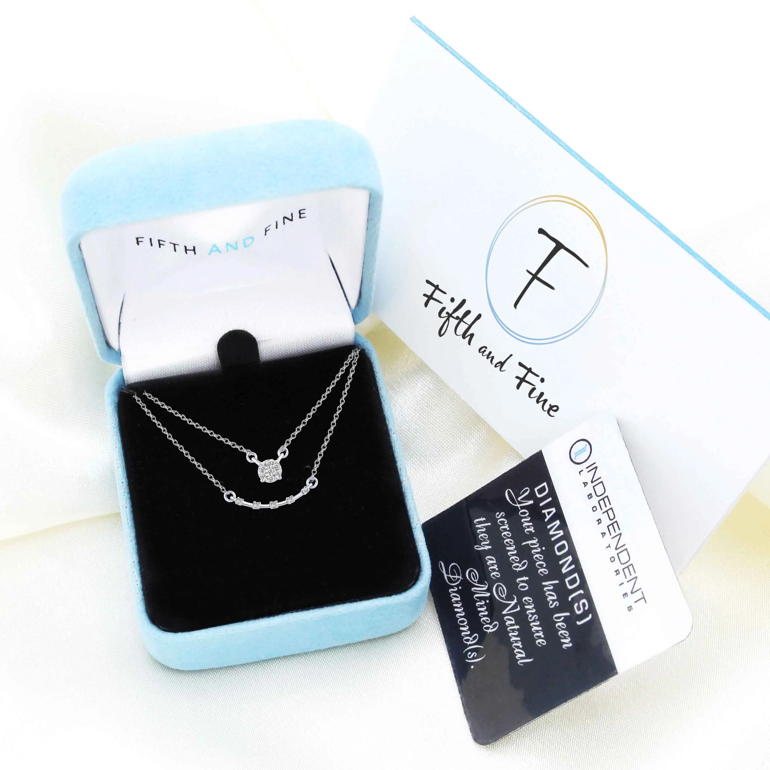 Cluster and Curved Bar Layered 1/10 Cttw Natural Diamond Pendant Necklace set in 925 Sterling Silver…