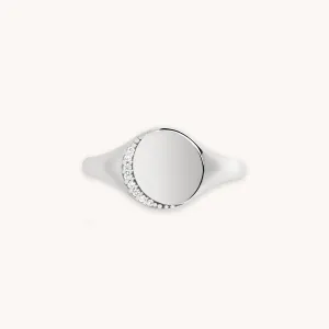 Crystal Crescent Signet Ring in Silver