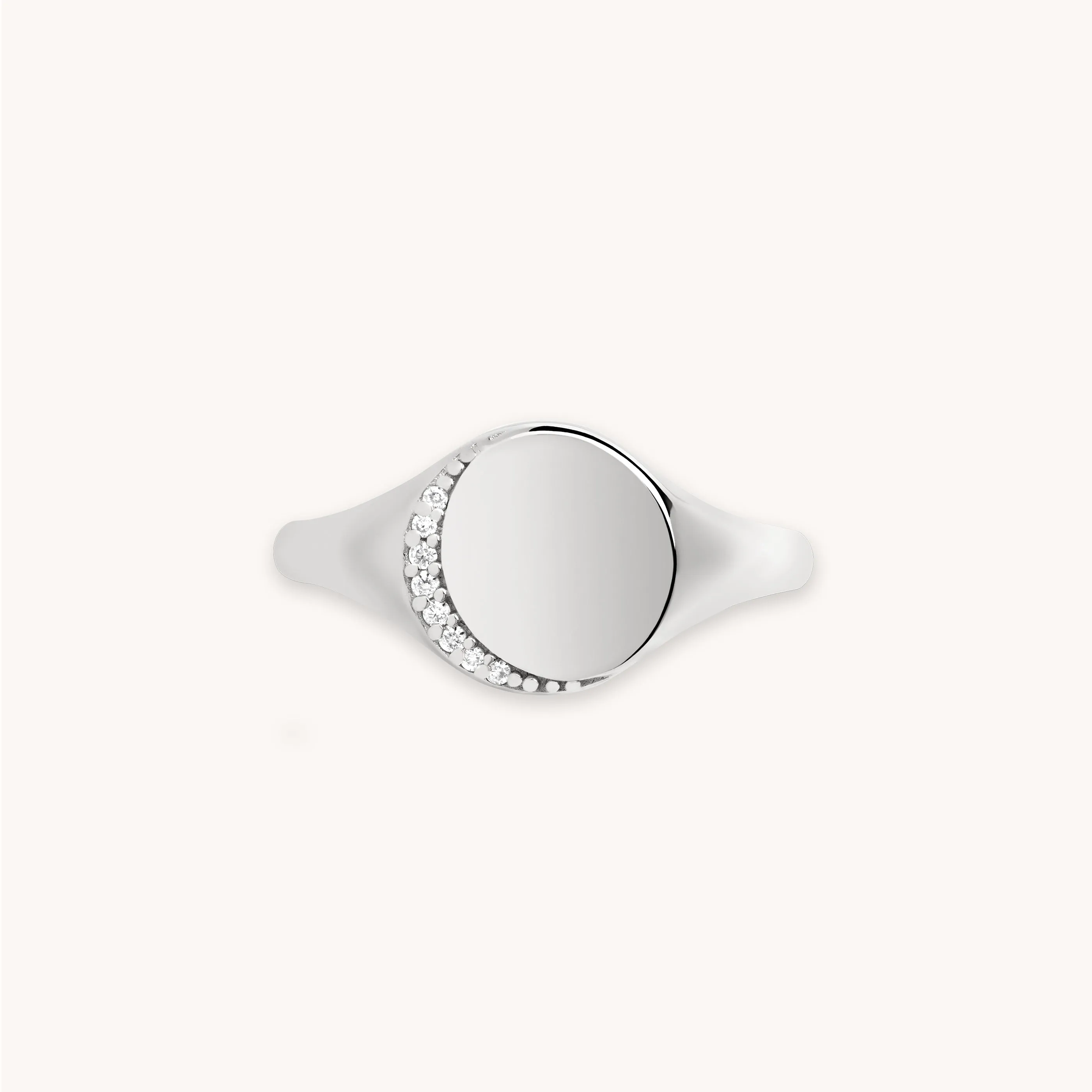 Crystal Crescent Signet Ring in Silver