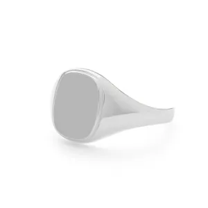 Cushion Signet Ring in White Gold