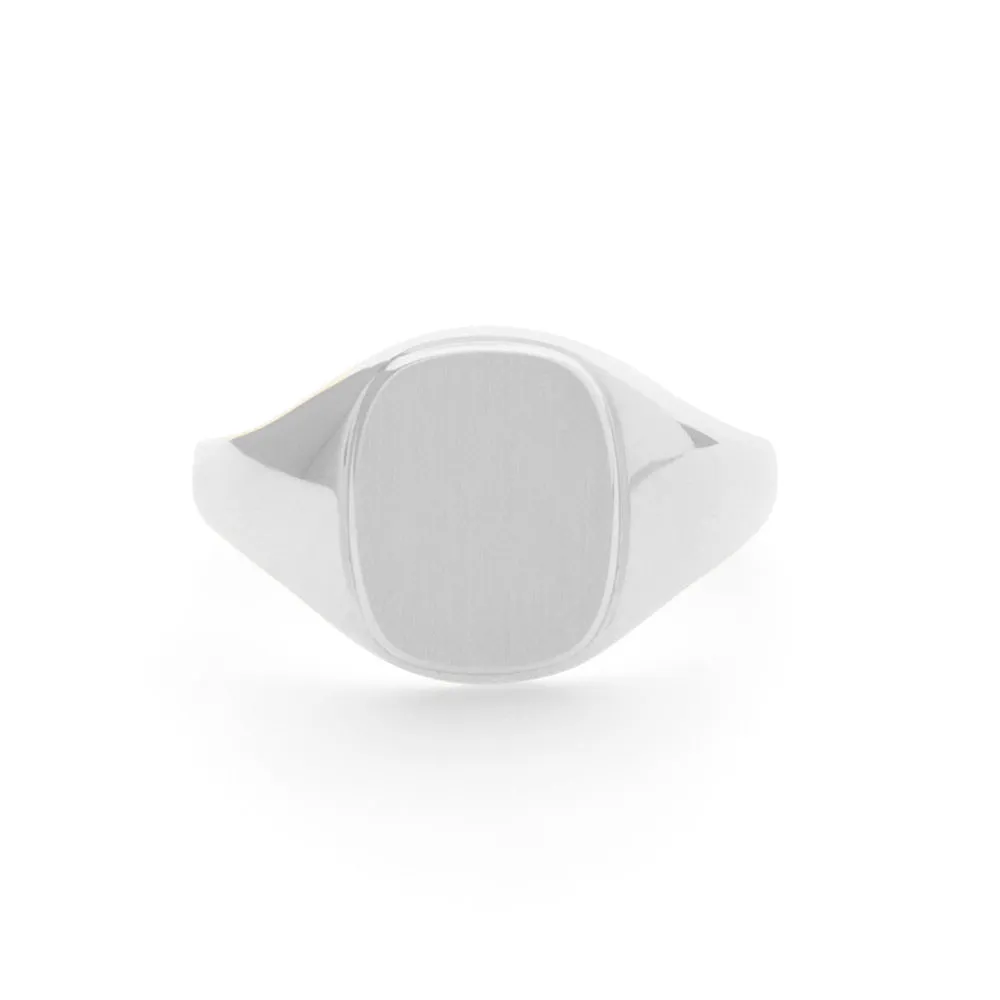 Cushion Signet Ring in White Gold