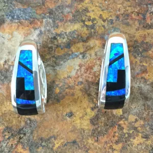 David Rosales Black Beauty Fancy Inlaid Sterling Silver Huggie Earrings