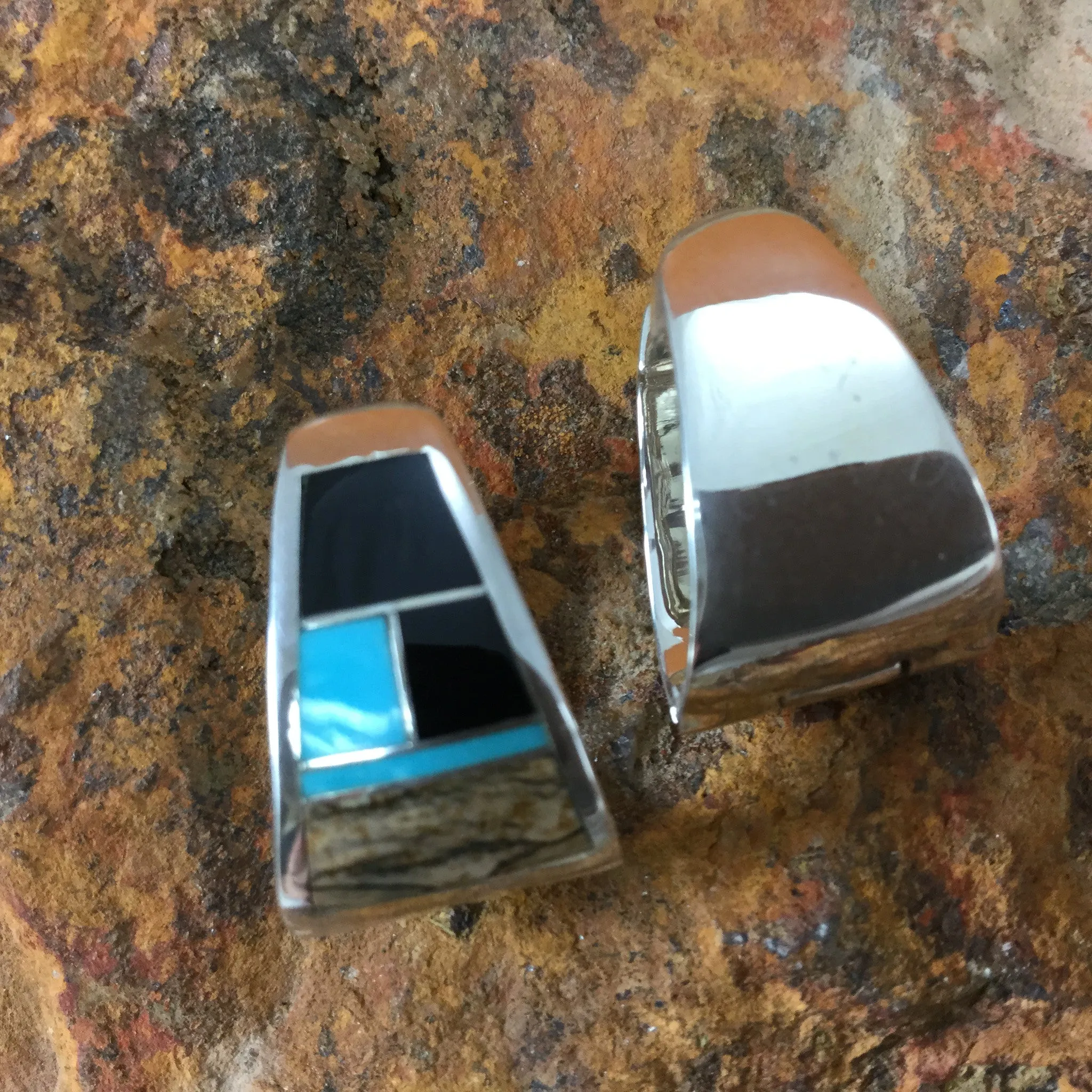 David Rosales Turquoise Creek Inlaid Sterling Silver Huggie Earrings