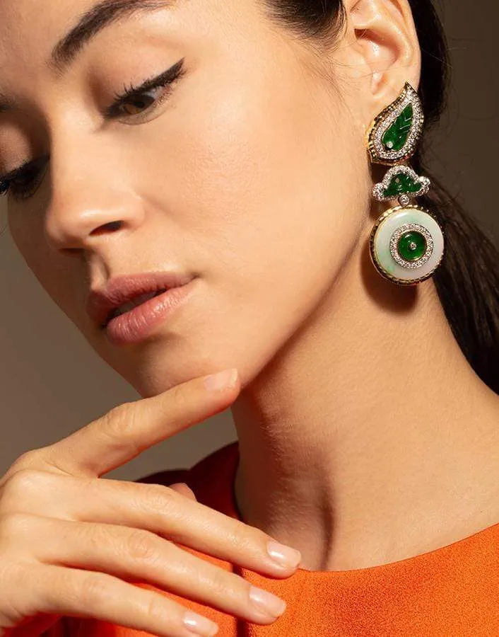 Diamond Jade Disk Earrings