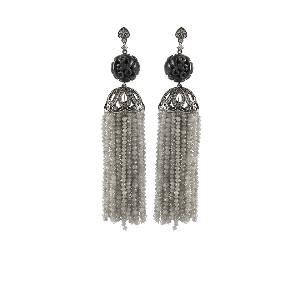 Diamond Tassel and Jade Earrings