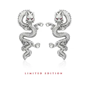 Dragon Zodiac Ruby Eyes Earrings in Silver