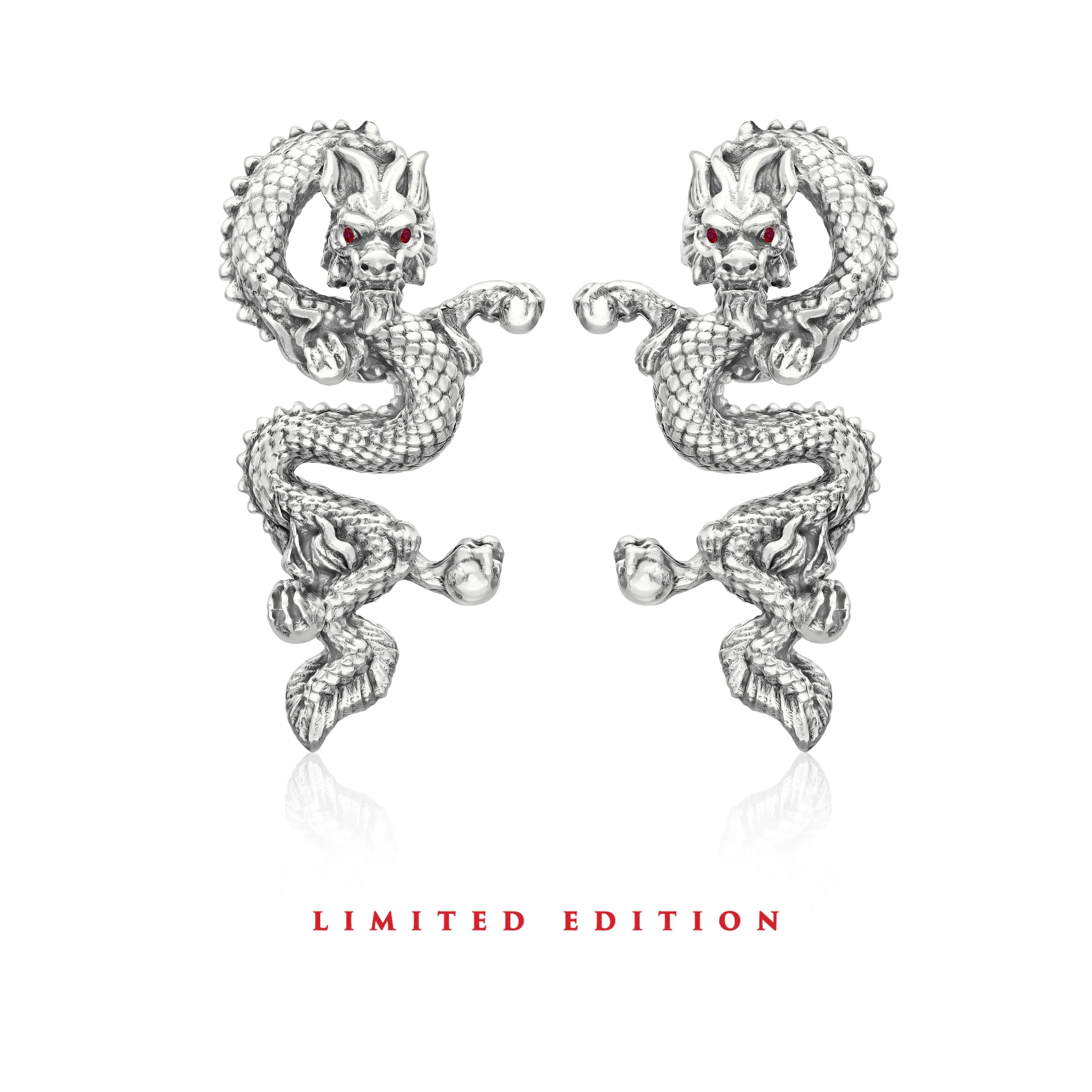 Dragon Zodiac Ruby Eyes Earrings in Silver