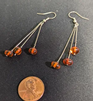 Earrings Amber Balls on Wire