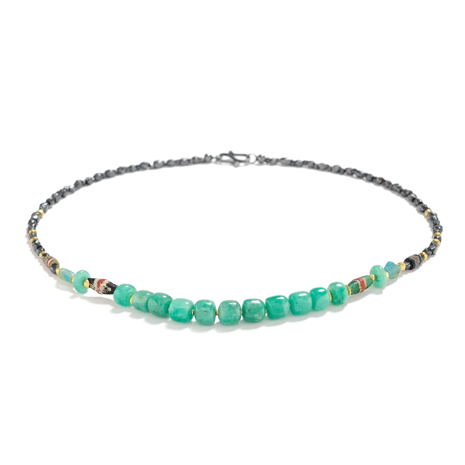 Emerald and Antique Glass Necklace