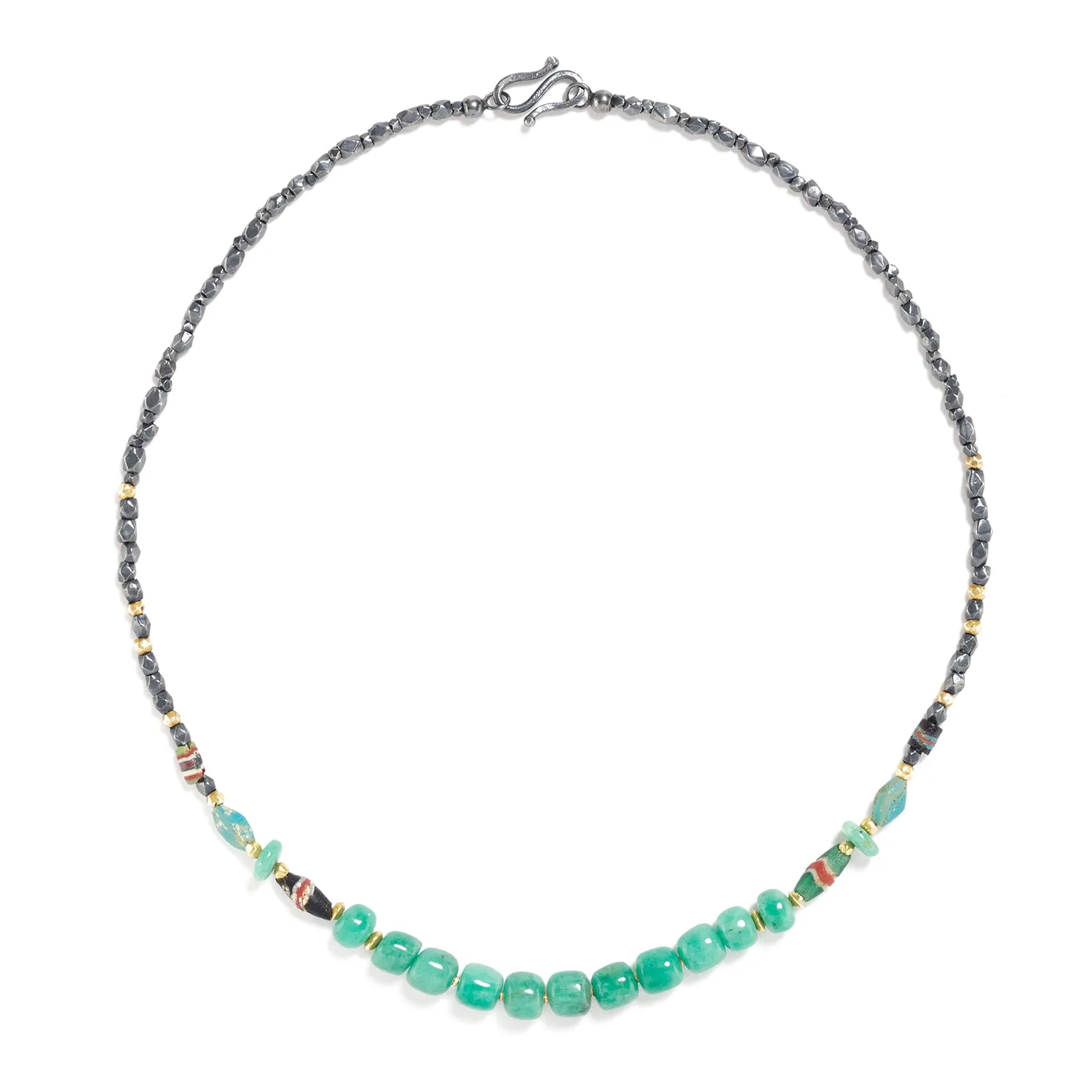 Emerald and Antique Glass Necklace