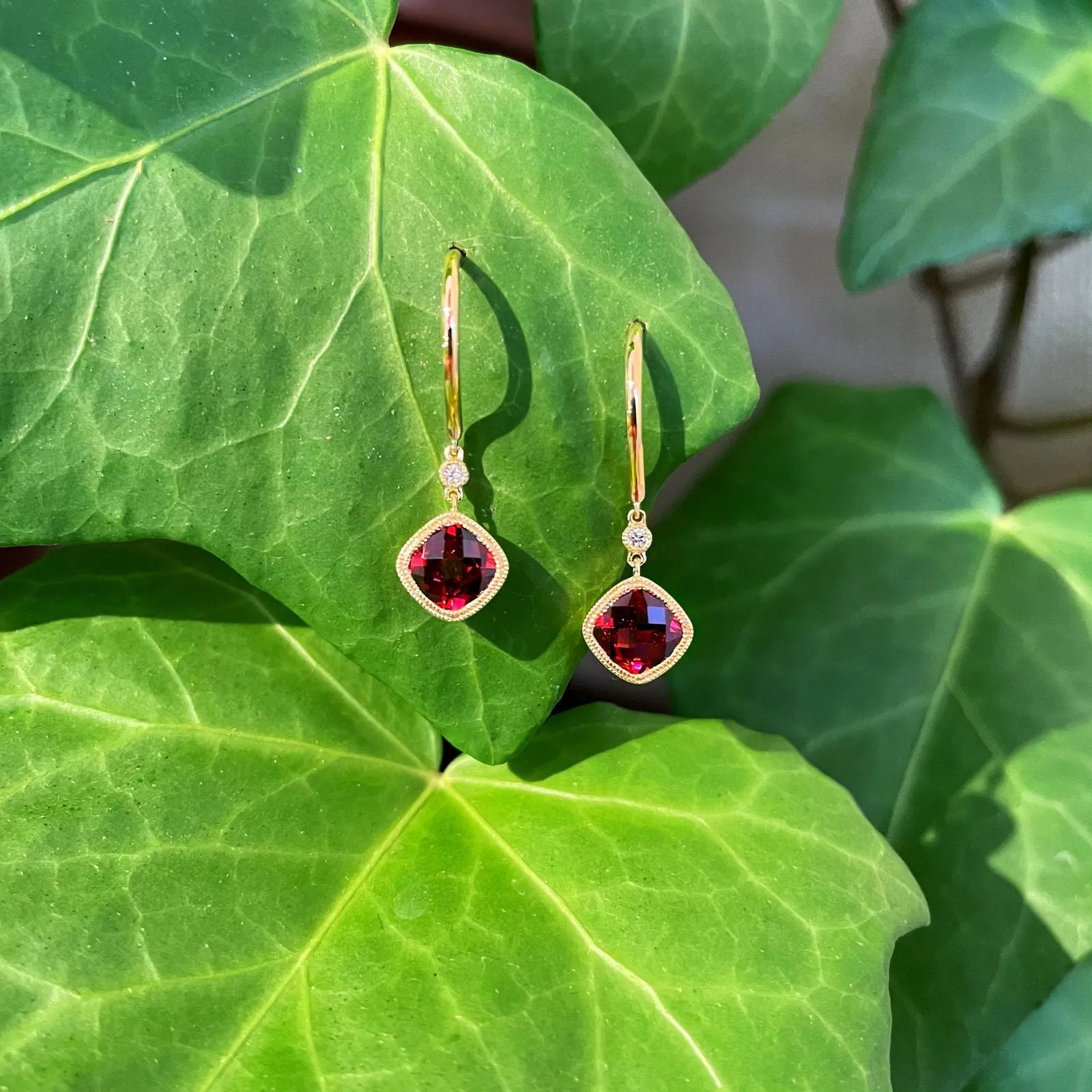 Garnet and Diamond Dangle Earrings