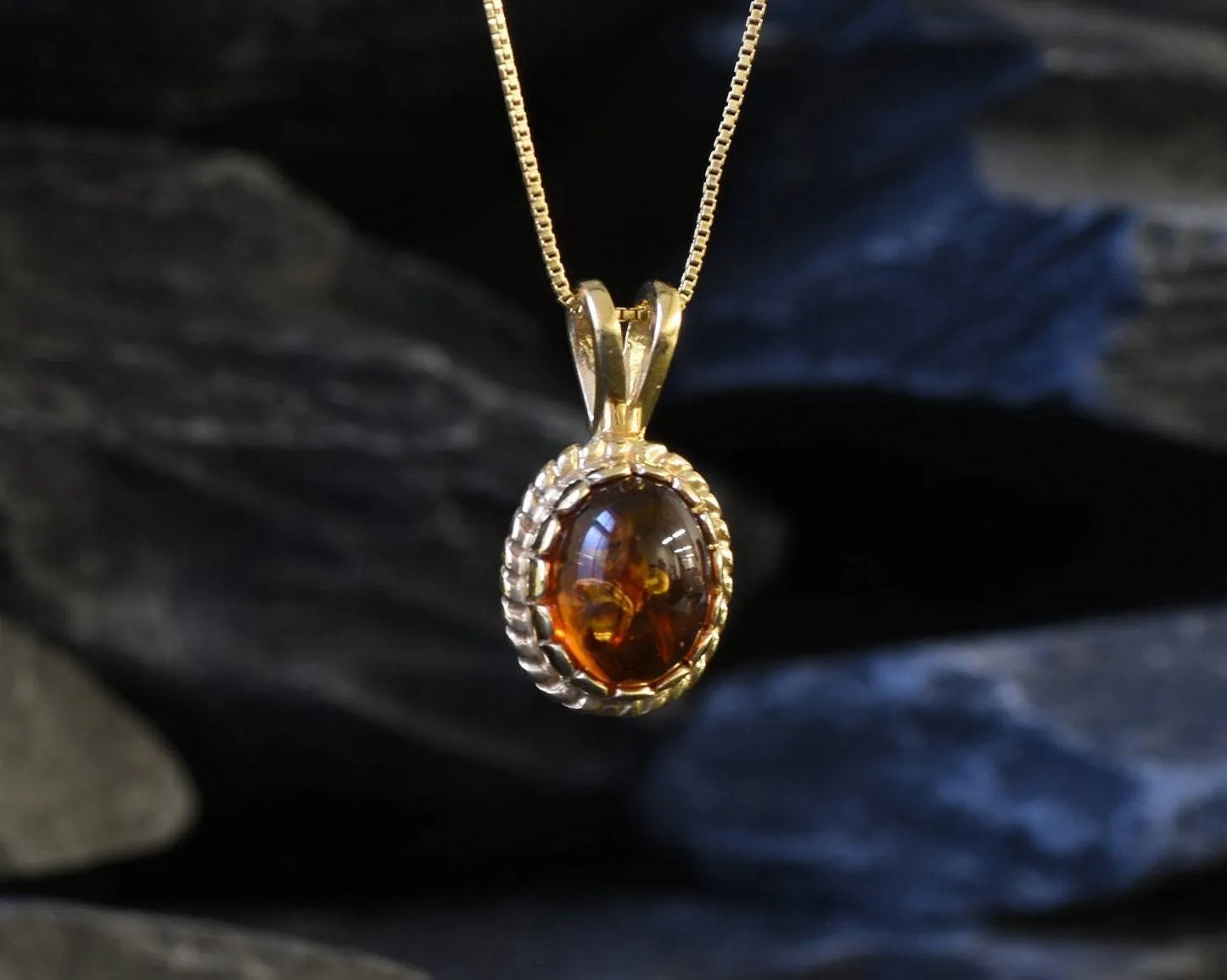 Gold Amber Pendant - Natural Amber Necklace, Gold Vintage Pendant