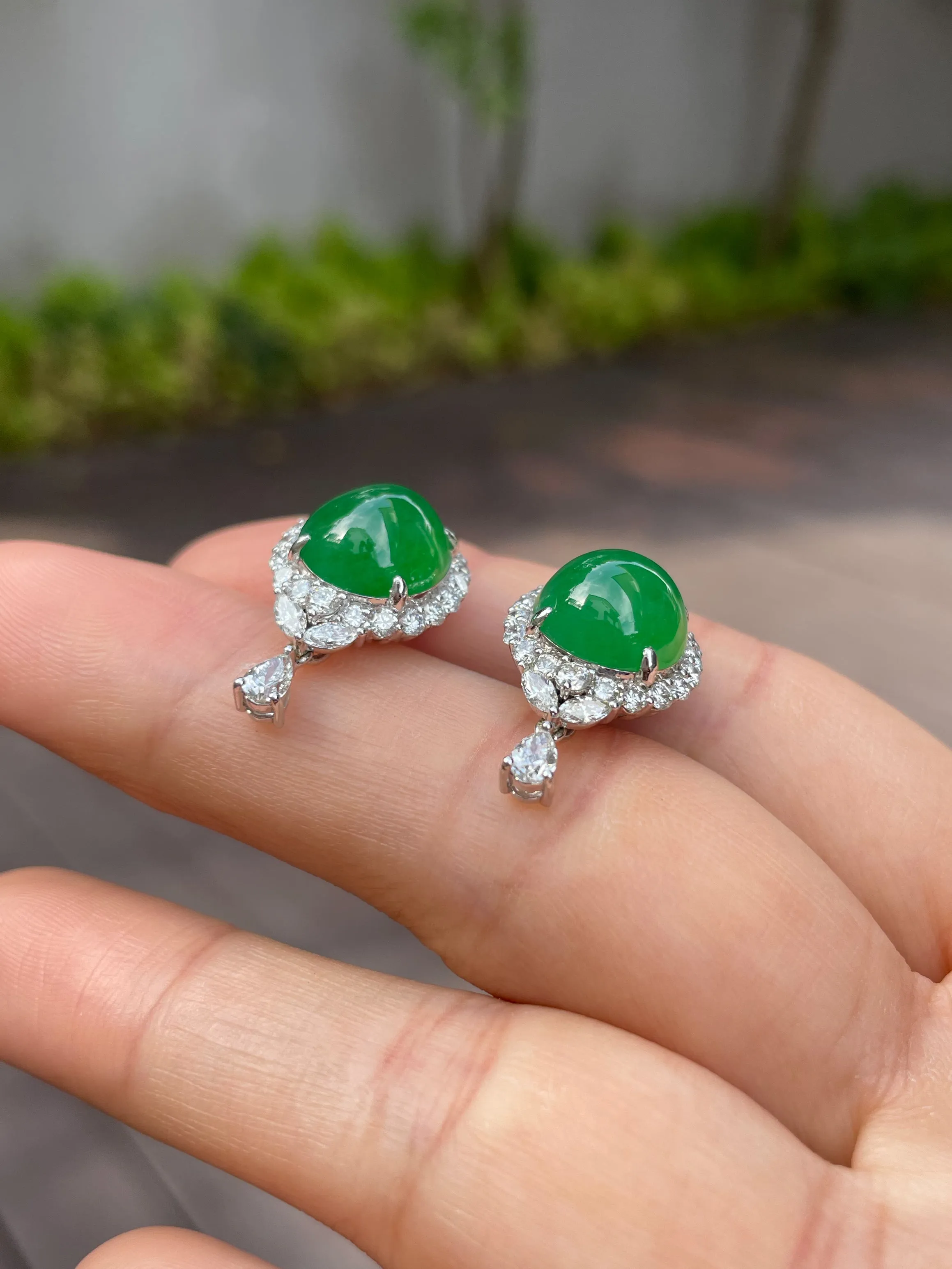 Green Jade Earrings - Cabochons (NJE058)