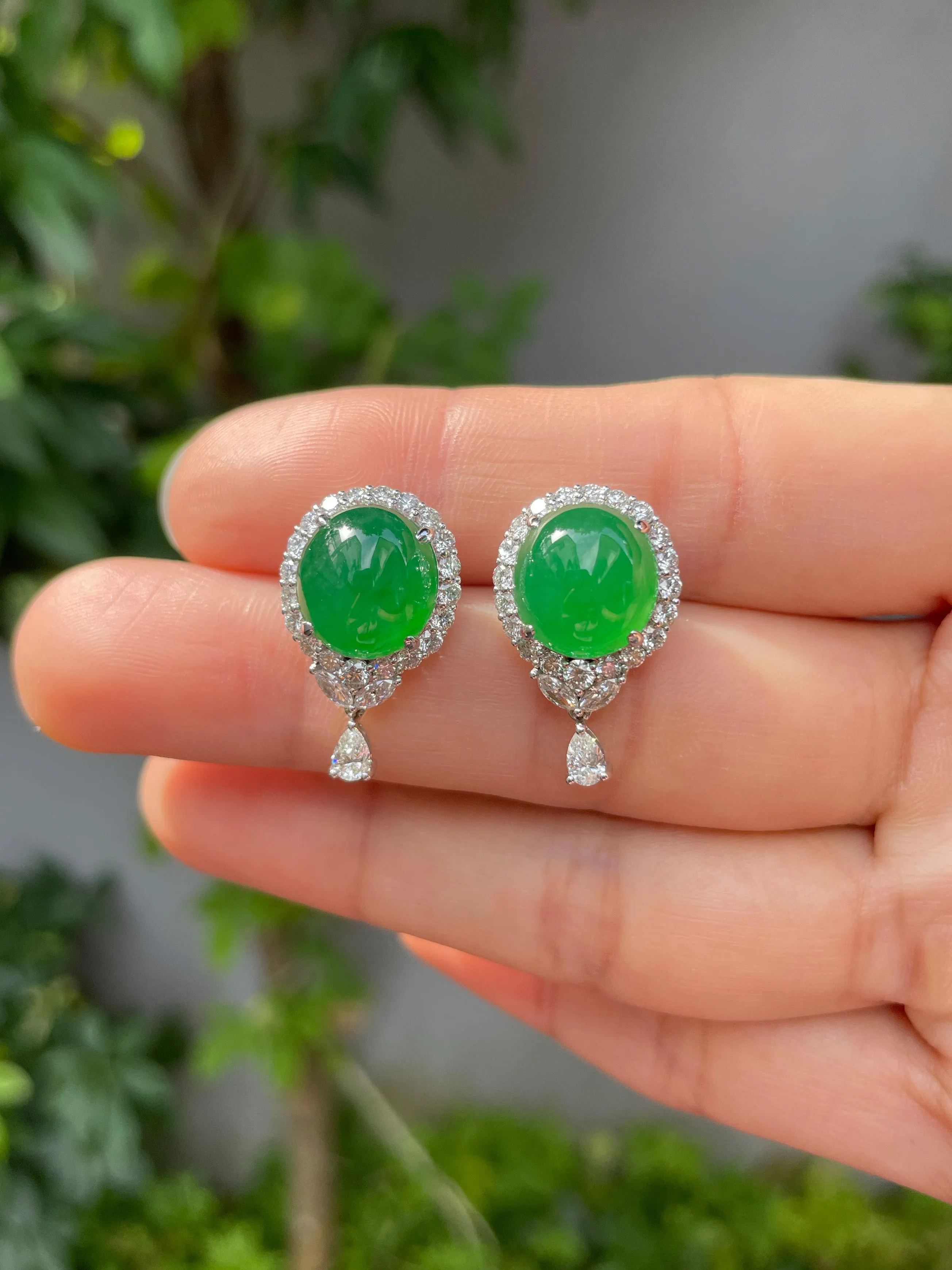 Green Jade Earrings - Cabochons (NJE058)