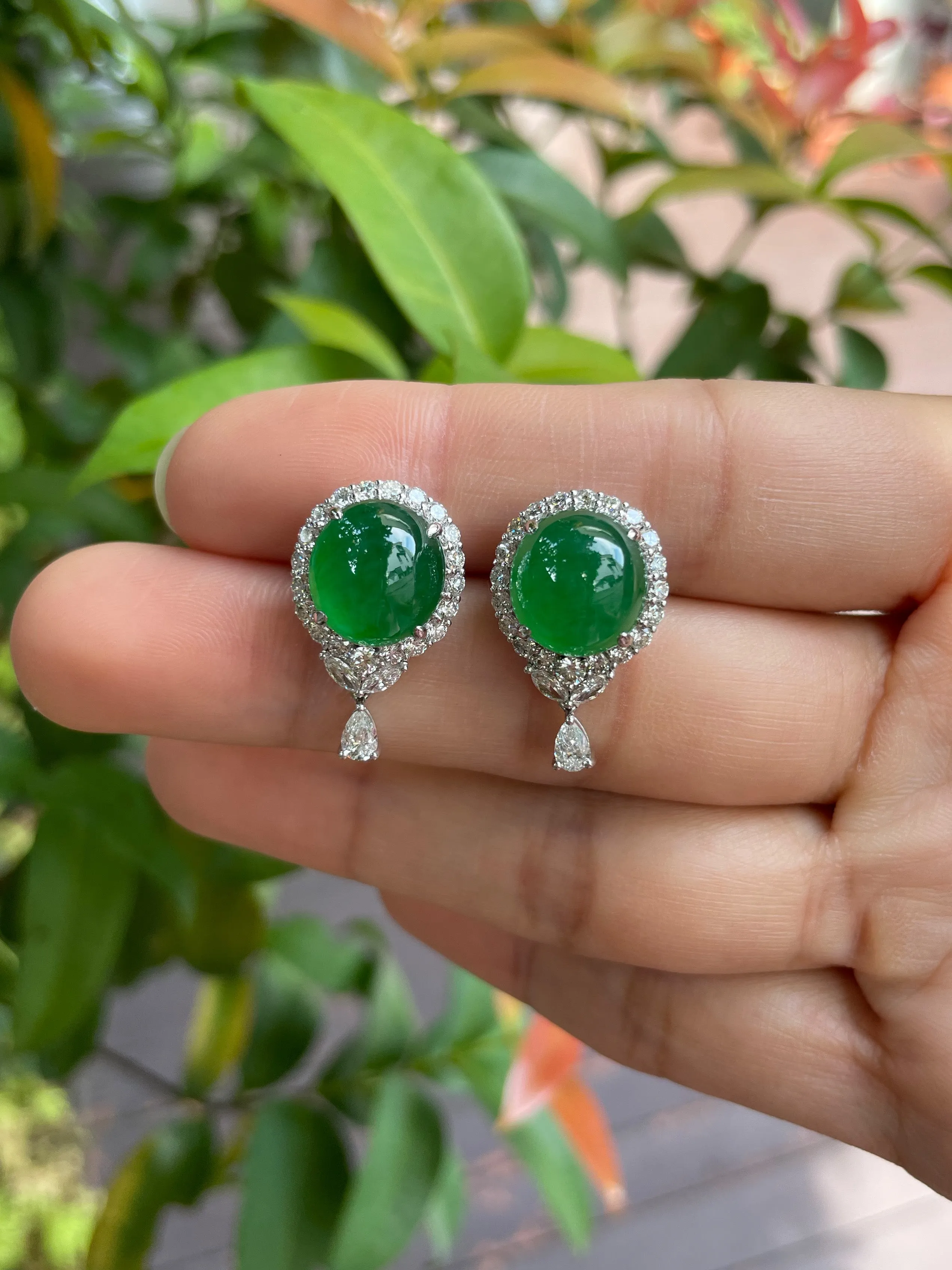 Green Jade Earrings - Cabochons (NJE058)