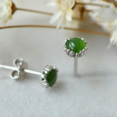 Green Jade Stud Earrings in Sterling Silver Handmade Jewelry Accessories Gifts for Women