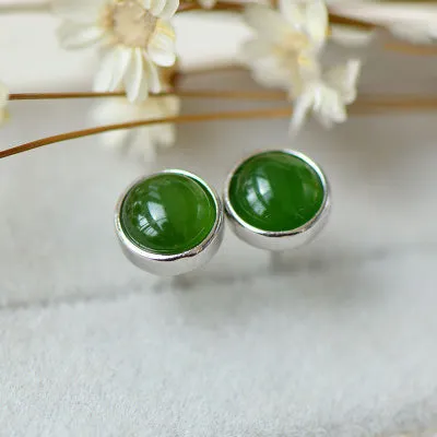 Green Jade Stud Earrings in Sterling Silver Handmade Jewelry Accessories Gifts for Women