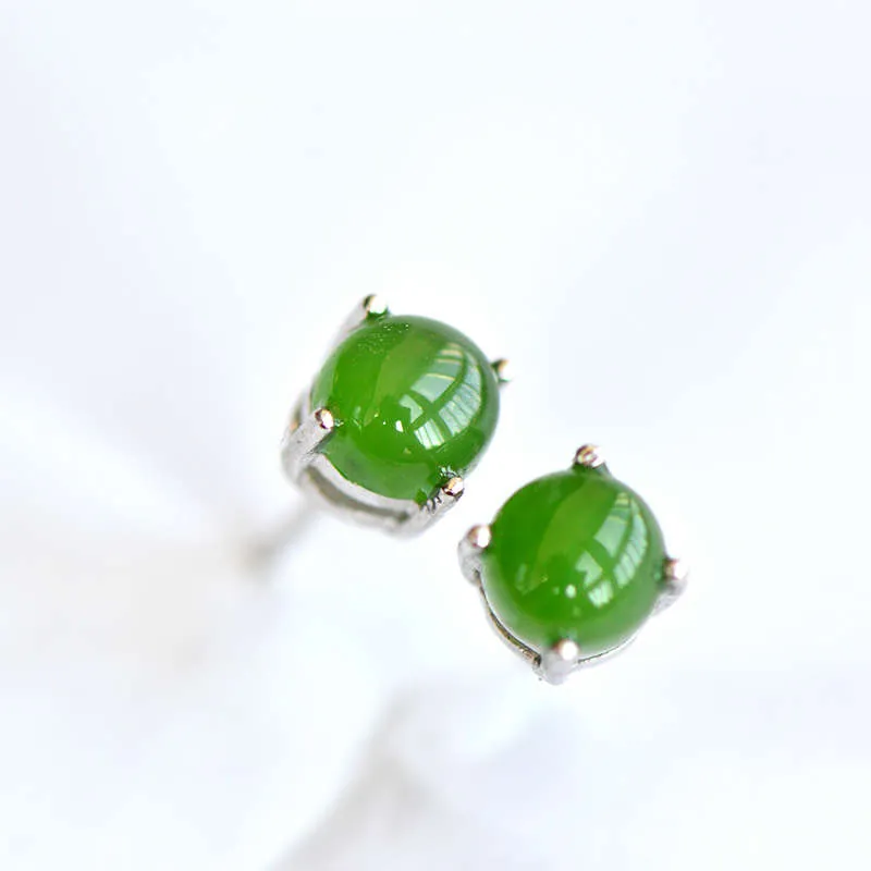 Green Jade Stud Earrings in Sterling Silver Handmade Jewelry Accessories Gifts for Women