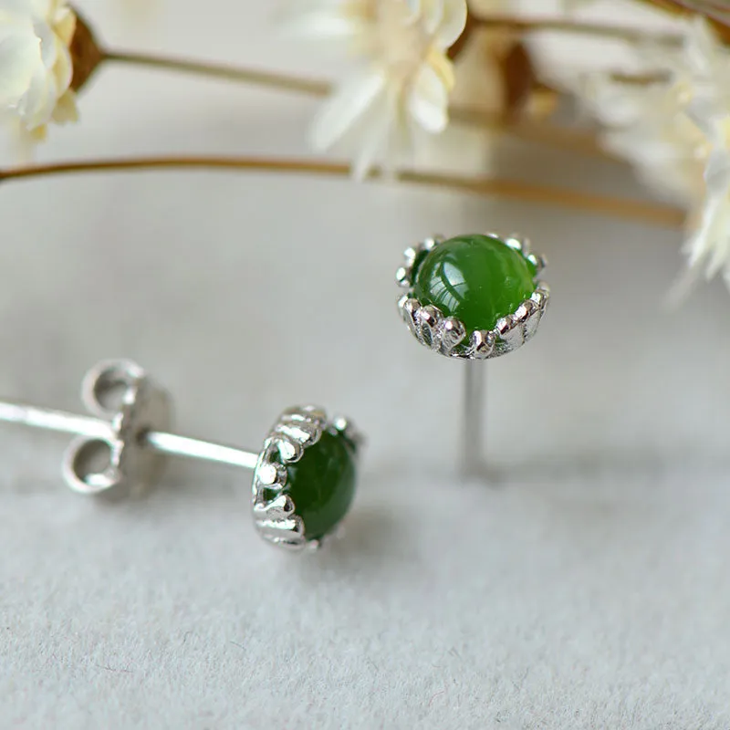 Green Jade Stud Earrings in Sterling Silver Handmade Jewelry Accessories Gifts for Women